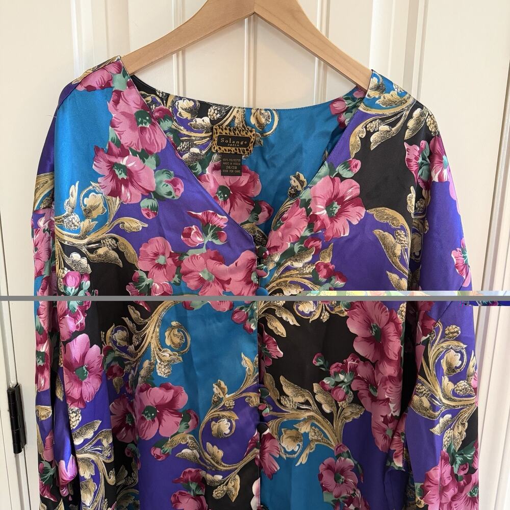 Vintage Solange Satin Nightgown House Dress Multi Color Floral Women's Sz 26/28 - Picture 2 of 11